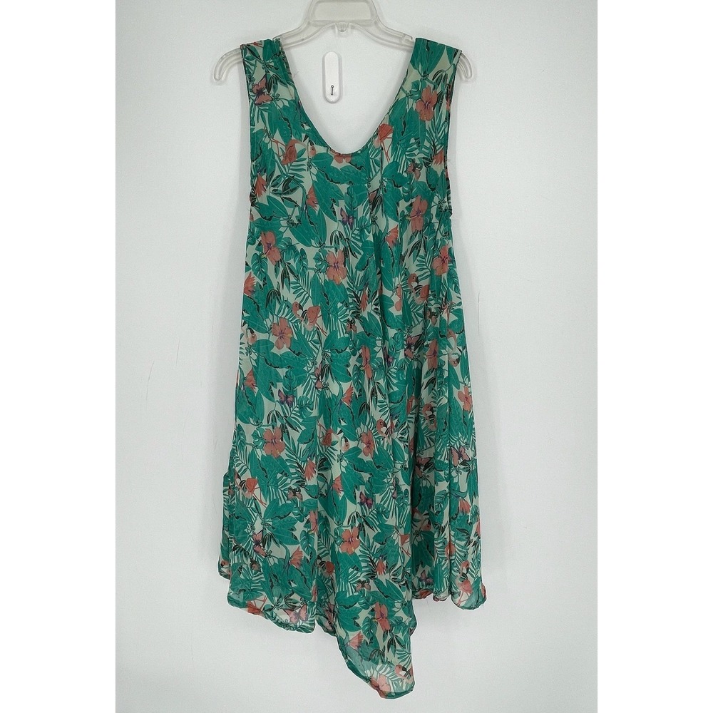 Ana & Kate Women's Green Tropical Flamingo Asymmetrical Beach Dress One Size